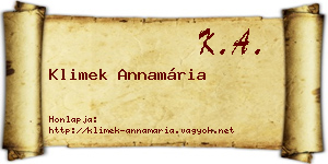 Klimek Annamária névjegykártya